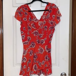 Floral print short sleeve romper